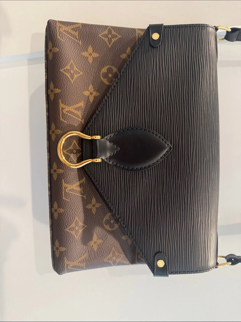 Louis Vuitton Brown Monogram Crossbody with Black Flap and Gold Hardware